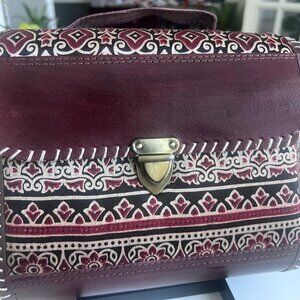 Handcrafted Maroon Leather & Ajrakh Print Sling Bag